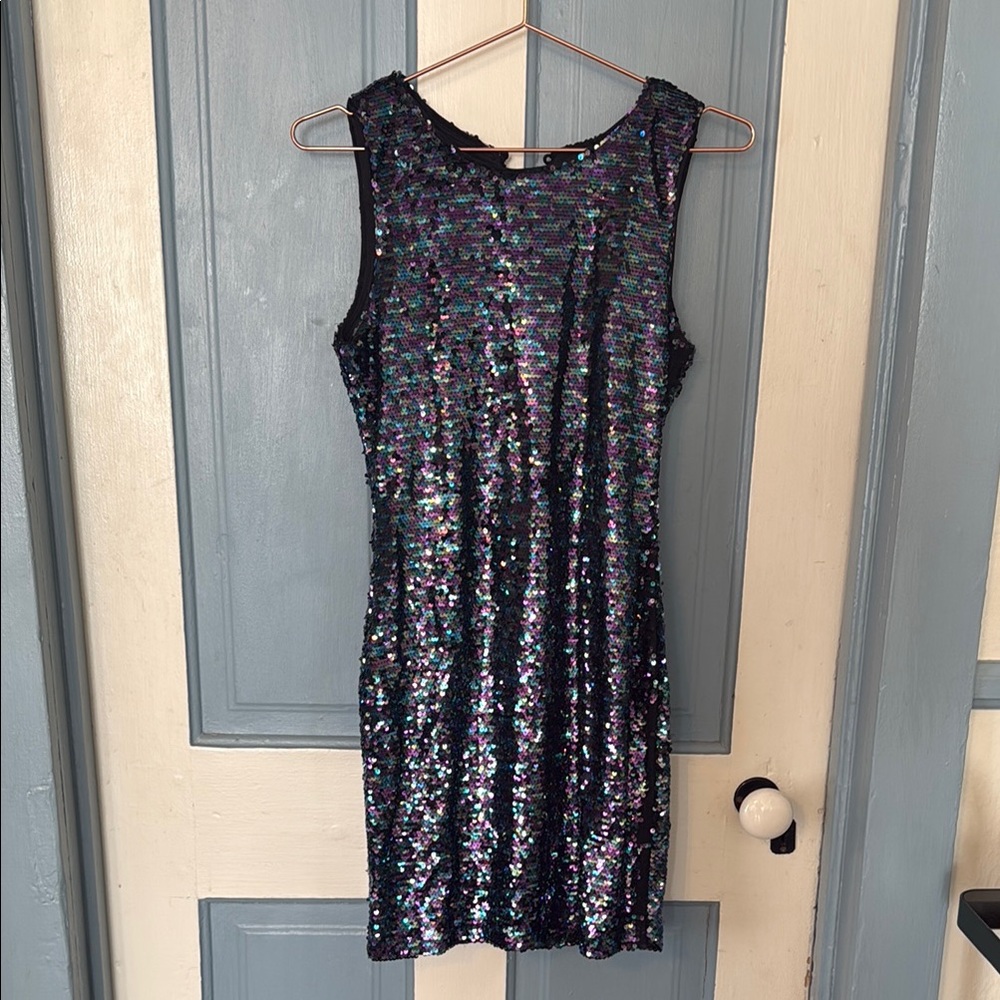 Crystal Doll Blue Sequin Sleeveless Mini Dress